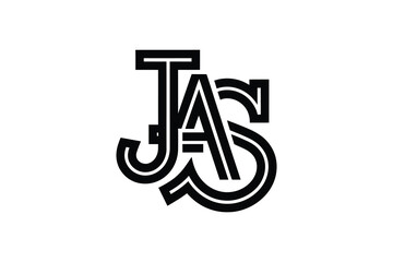 A stylized black and white logo featuring the letters j a and s intertwined