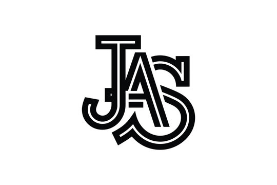 A stylized black and white logo featuring the letters j a and s intertwined