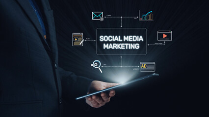 Social media marketing strategy with engagement metrics. Social marketing boosts media visibility....