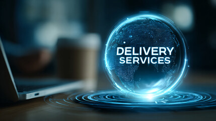 Modern delivery services globe with glowing effect for global logistics solution