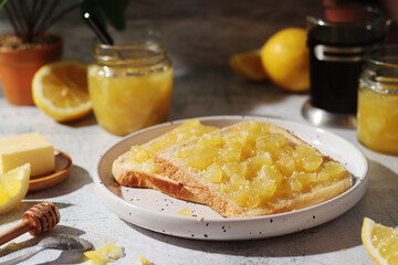 Sandwiches with lemon marmalade served on the table	