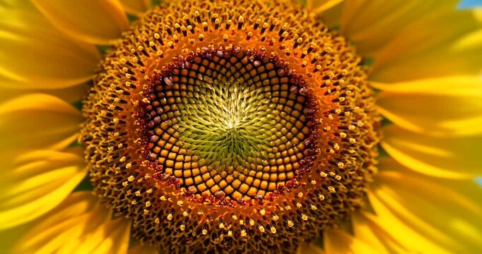 Close Up Of Sunflower Head On Field During Sunny Day Detailed And Vibrant In Full Bloom Yellow Petals Fibonacci Sequence Generative Fill And Helianthus Annuus