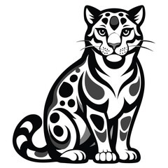 Stylish Tribal Leopard Illustration in Black and White – Artistic Wild Cat Design for Tattoos, Logos, Animal Art, Vector Graphic