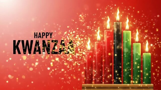 Happy Kwanzaa celebration with traditional African candles in symbolic red black and green colors representing unity culture heritage and festive spirit on glowing background for commercial use
 - Powered by Adobe