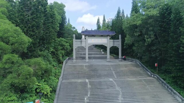 Martyrs Cemetery Memorial Gate Zhanjiang China Aerial View Stone Archway Forest Landscape