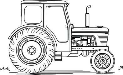 Black and white drawing of a farm tractor agriculture
