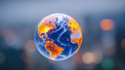 Global Horizon: A vibrant and luminous globe, illuminated with fiery hues, floats in the atmospheric backdrop, evoking the essence of our planet and interconnectedness.