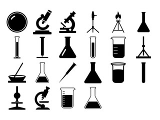 Laboratory Equipment Icons Set. Science Beaker, Microscope, Test Tube and Chemistry Vector illustration