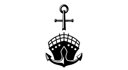 Stylized ship and anchor logo design combining maritime transport vessel and traditional naval symbol, representing travel, ocean, sea, journey, and nautical themes on a clean background.