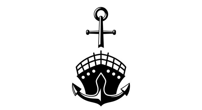 Stylized ship and anchor logo design combining maritime transport vessel and traditional naval symbol, representing travel, ocean, sea, journey, and nautical themes on a clean background.