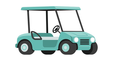Mint green golf cart illustration, a flat design vector graphic depicting an electric utility vehicle commonly used for transporting golfers and equipment on a golf course or resort grounds. © ARSM D