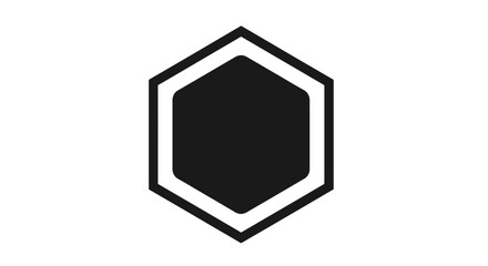 Black hexagon geometric shape with a modern white inner outline, creating a simple yet striking abstract design element. perfect for minimalist branding, technology, data, or structural concepts.