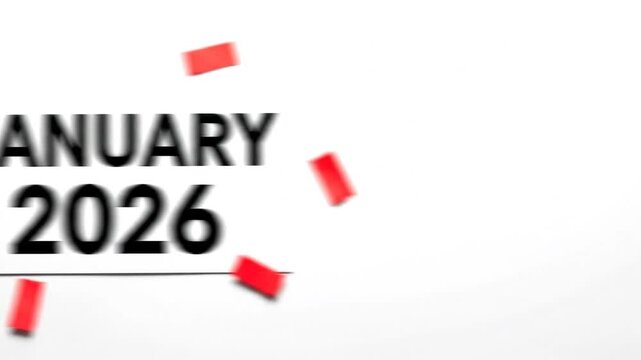 January 2026 calendar concept with coffee and confetti