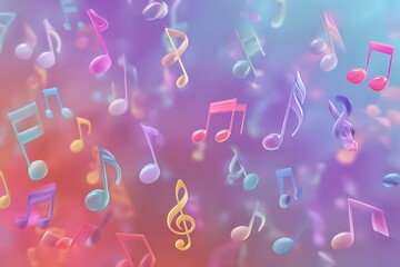 Abstract Colorful Music Note Background with Pastel Tones and Blurry Details for Dreamy Musical Atmosphere and Graphic Resource