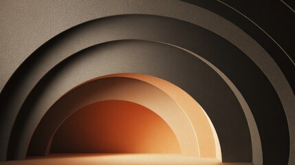 Abstract concentric arches with gradient lighting and textured surfaces create depth