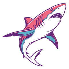 Obraz premium Stylized illustration of a fierce great white shark with sharp teeth and fins in vibrant colors