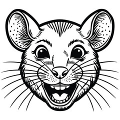 Happy Cartoon Mouse Face Line Art – Fun Animal Illustration for T-Shirts, Logos, and Children’s Media