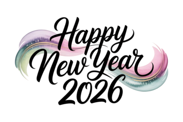 Happy new year 2026 lettering with colorful watercolor splash