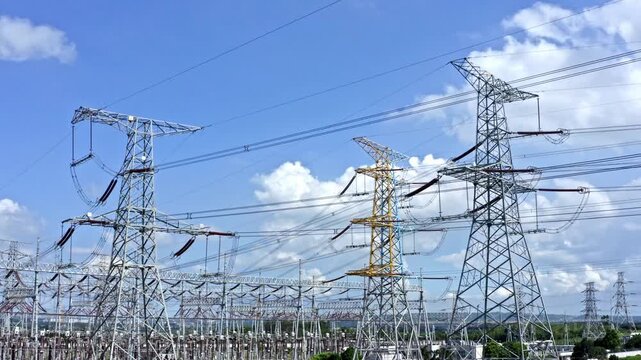 Power Grid Transmission Towers Electrical Substation Zhanjiang Southern China Infrastructure