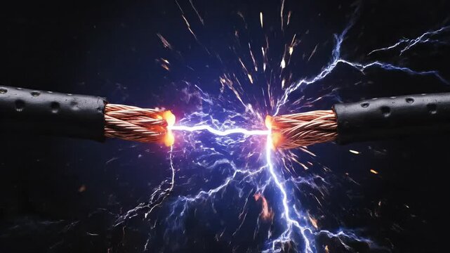 Electric Spark Jumps Between Wires, Symbolizing Internet Connection Issues and WWW/HTTP/COM Problems