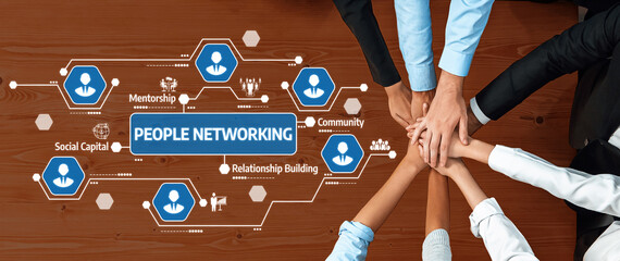 A dynamic image showcasing diverse hands coming together, symbolizing people networking while...
