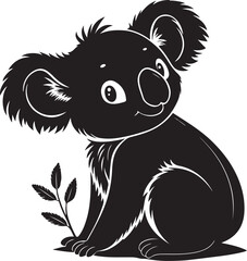 Cute Koala Bear Silhouette Vector Holding Eucalyptus Branch | Cartoon Animal Illustration