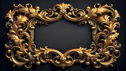 A luxurious golden frame with ornate baroque and renaissance details creates an elegant and vintage border for artwork or text on a dark background