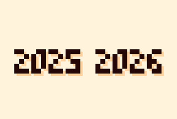 Pixel art Christmas text 2025 and 2026.