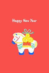 Year of the Horse New Year's card, vector illustration of traditional Japanese toy