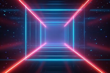 Abstract Geometric Tunnel with Neon Light and Futuristic Design