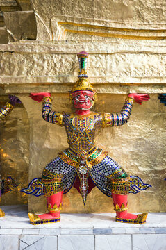 Demon sculpture, Golden chedi, Temple of the Emerald Buddha, Bangkok