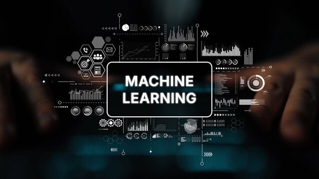 Machine Learning Concept with Analytical Graphs and Data Visualization for Technology and Innovation Focus. Asymptotic smart data analytic.