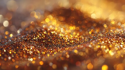Abstract Golden Glittering Texture with Selective Focus Bokeh Effect and Warm Light