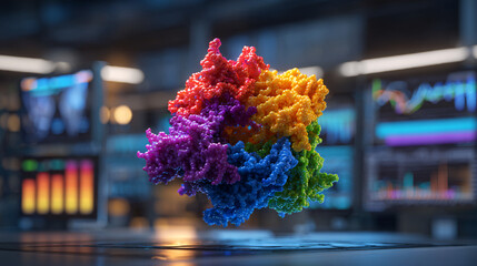 Stunning 3D molecular structure model in vibrant rainbow colors for science research