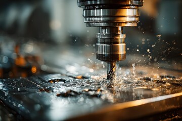 Close Up Of A Milling Machine Processing Metal In A Manufacturing Facility Generating Sparks