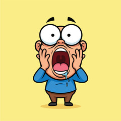 Obraz premium Cartoon character with wide eyes and open mouth expressing extreme shock and fear.