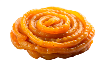 Traditional Indian Jalebi – Golden Crispy Spiral Sweet Soaked in Sugar Syrup Isolated on Black Background