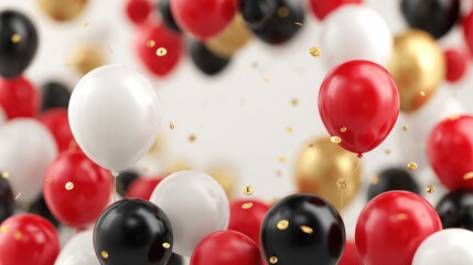sale announcement background with whiteredblack balloons and festive gold party decor