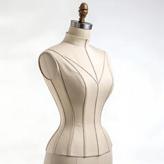 A classic tailor's dress form mannequin with stitched seam lines for fashion design and sewing. A professional tool for dressmaking, isolated on a white background.
Generative Ai.