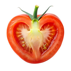 Healthy red tomato cut in half showing seeds inside