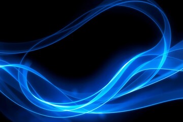 Fototapeta premium Generative AI flowing electric blue energy waves on black background.