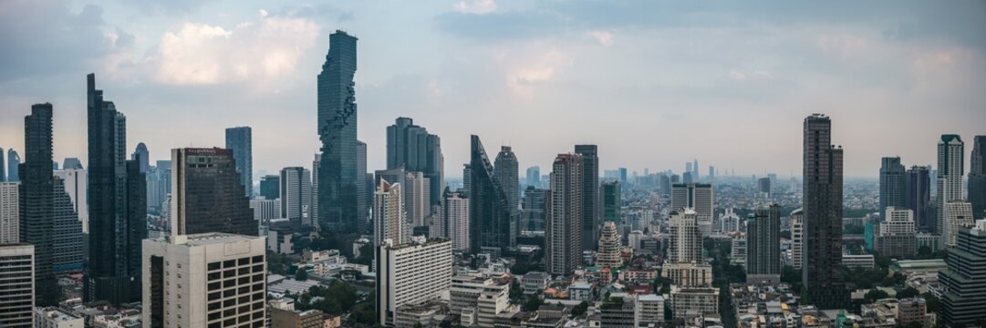 Bangkok city skyline panoramic at sunset, Thailand