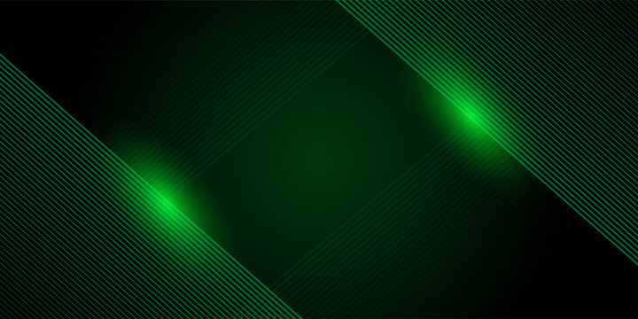 3D green techno abstract background overlap layer on dark space with glowing lines shape decoration. Modern graphic design element future style concept for banner, flyer, card, or brochure cover