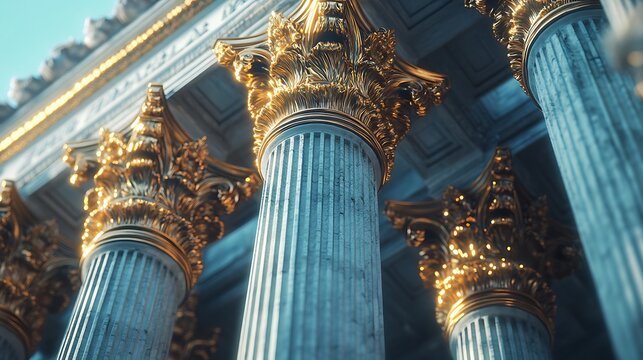 Golden Pillars Grand Building Architecture.