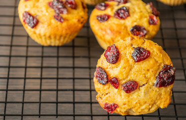 festive cranberry and orange muffin close-up