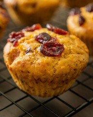 festive cranberry and orange muffin close-up