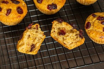 festive cranberry and orange muffin close-up