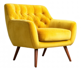 Contemporary lounge chair with wooden legs, isolated on transparent background, mid-century modern design, crisp detail