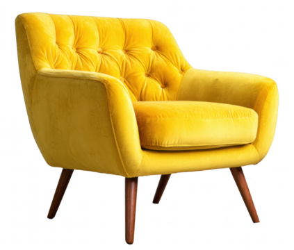 Contemporary lounge chair with wooden legs, isolated on transparent background, mid-century modern design, crisp detail - Powered by Adobe