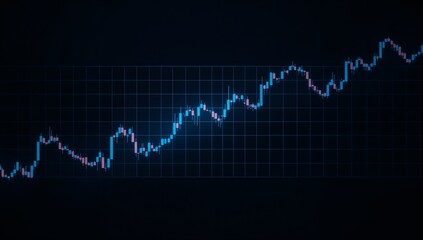 Naklejka premium Luminous Blue Line Graph Ascending on a Dark Digital Screen, Illustrating Financial Market Volatility and Growth.